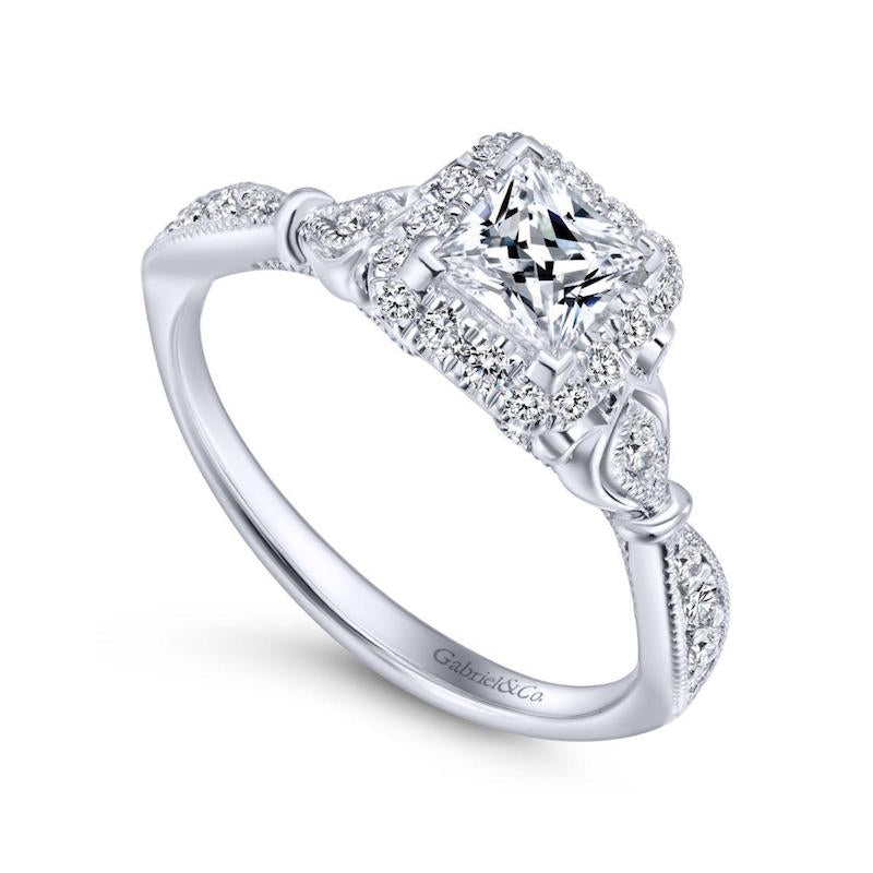 Gabriel & Co. 14k White Gold Victorian Halo Engagement Ring