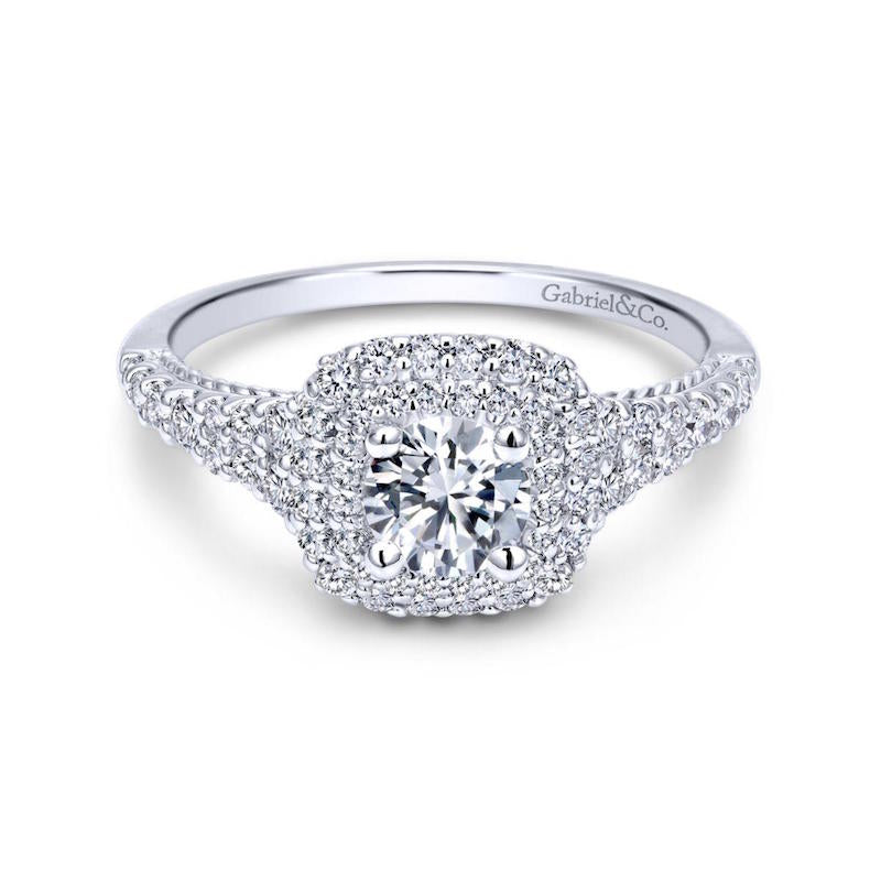 Gabriel & Co. 14k White Gold Contemporary Double Halo Engagement Ring