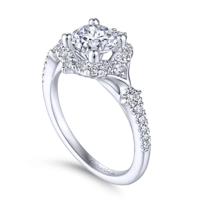 Gabriel & Co. 14k White Gold Art Deco Halo Engagement Ring