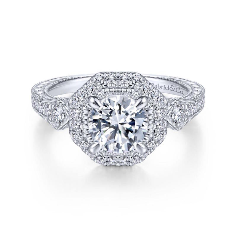 Gabriel & Co. 14k White Gold Art Deco Halo Engagement Ring