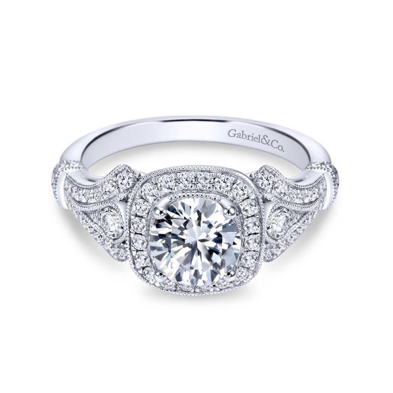 Gabriel & Co. 14k White Gold Victorian Vintage Engagement Ring