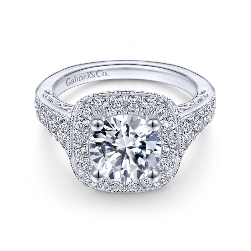 Gabriel & Co. 14k White Gold Victorian Halo Engagement Ring