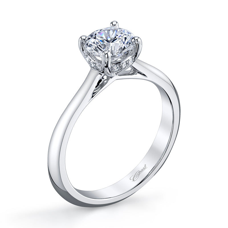 Coast Diamond 14k White Gold 1ct Solitaire with .06ct Brilliant Round Micro Pave Engagement Ring