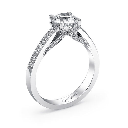 Coast Diamond 14k White Gold 0.31ct Diamond Semi-Mount Fine Pave Milgrain Engagement Ring