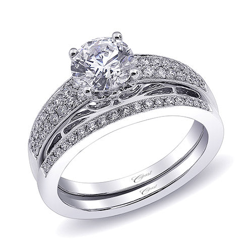 Coast Diamond 14k White Gold 0.27ct Diamond Semi-Mount Fine Pave Milgrain Engagement Ring