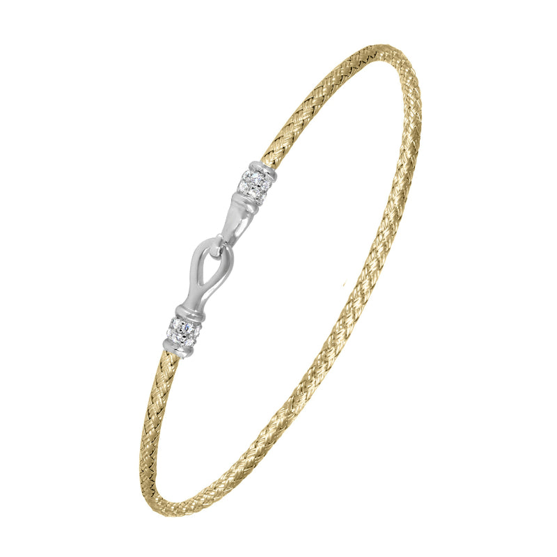 Charles Garnier Sterling Silver 2mm Mesh Bangle with CZ 2 Tone 18K Yellow Gold and Rhodium Finish