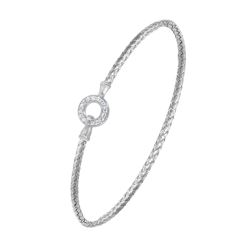 Charles Garnier Sterling Silver 2mm Mesh Bangle with CZ Rhodium Finish