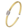 Charles Garnier Sterling Silver Double 2mm Mesh Cuff with CZ 2 Tone 18K Yellow Gold and Rhodium Finish