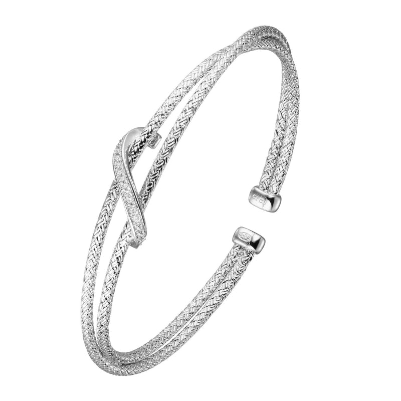 Charles Garnier Sterling Silver 2mm Double Mesh Cuff with CZ Rhodium Finish