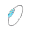Charles Garnier Sterling Silver 3mm Mesh Cuff with Synthetic Blue Opal (Stone Size 25x1mm) and CZ Rhodium Finish
