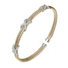 Charles Garnier Sterling Silver Double 2mm Mesh Cuff with CZ 2 Tone 18K Yellow Gold  and Rhodium Finish
