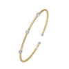 Charles Garnier Sterling Silver 2mm Mesh Cuff with CZ 2 Tone 18K Yellow Gold and Rhodium Finish