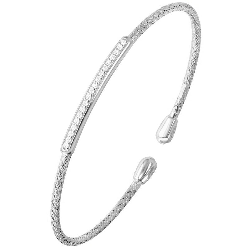 Charles Garnier Sterling Silver 2mm Mesh Cuff with CZ Reversible Rhodium Finish