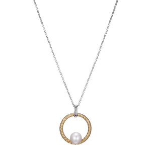 Charles Garnier Sterling Silver Necklace made with Freshwater Pearl (9.5-1mm) in Mesh Circle (25x3mm) Pendant