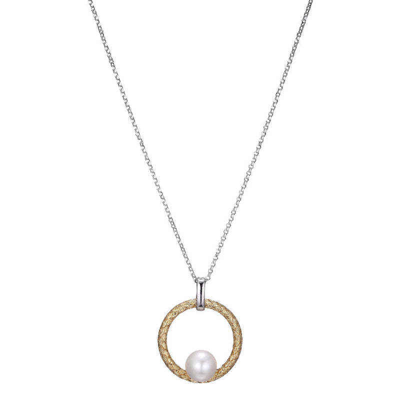 Charles Garnier Sterling Silver Necklace made with Freshwater Pearl (9.5-1mm) in Mesh Circle (25x3mm) Pendant