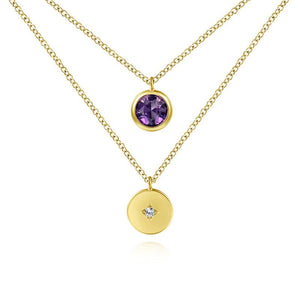 Gabriel & Co. 14k Yellow Gold Color Solitaire Gemstone & Diamond Necklace