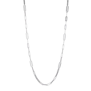 Charles Garnier Sterling Silver Necklace made with Paperclip Chain (5mm) and 6 CZ Link Stations Measures 36'' Long Rhodium Finish