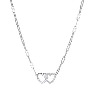 Charles Garnier Sterling Silver Necklace Made With Paperclip Chain (3mm) And 2 Hearts In Center