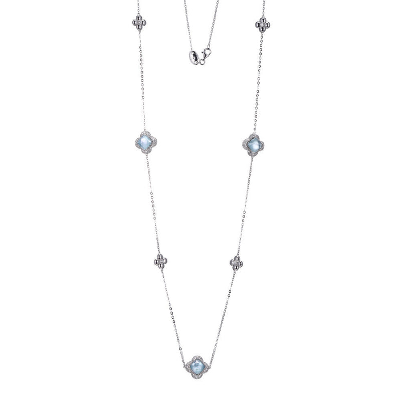 Charles Garnier Sterling Silver Station Necklace made with Triple Stone (Clear Quartz op Top