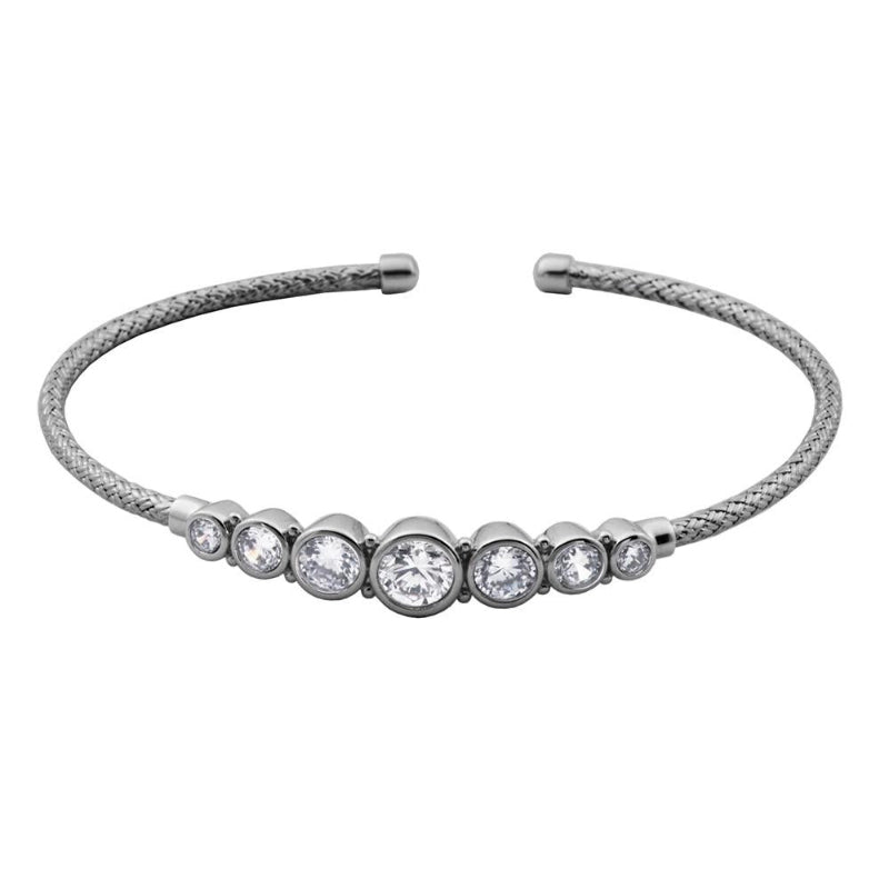 Charles Garnier Sterling Silver 2mm Mesh Cuff with CZ Rhodium Finish