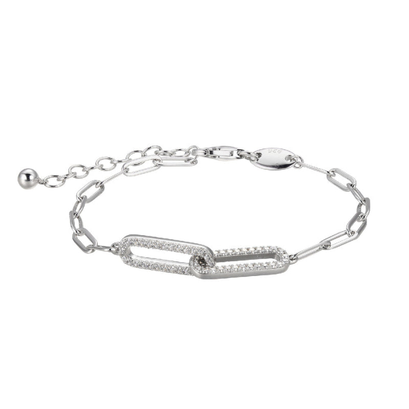 Charles Garnier Sterling Silver Bracelet made with Paperclip Chain (3mm)  and CZ Interlock Paperclip in Center