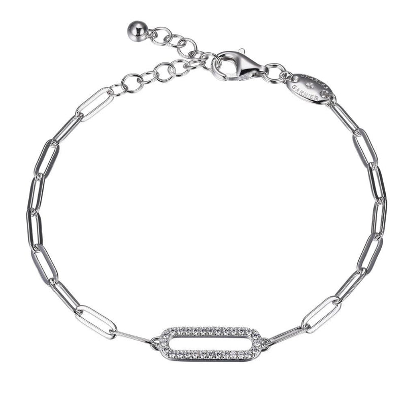 Charles Garnier Sterling Silver Bracelet made with Paperclip Chain (3mm) and CZ Link in Center
