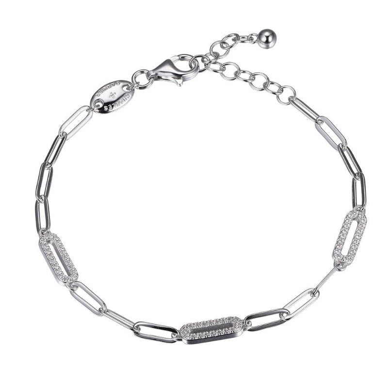 Charles Garnier Sterling Silver Bracelet made with Paperclip Chain (3mm) and 3 CZ Link Stations