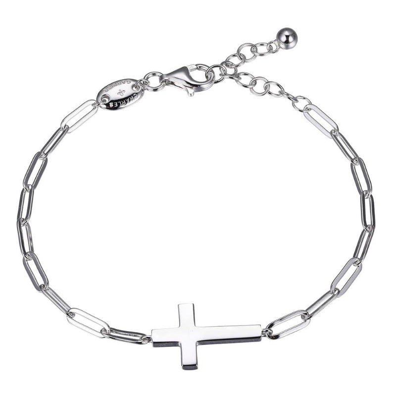 Charles Garnier Sterling Silver Bracelet made with Paperclip Chain (3mm) and Cross in Center