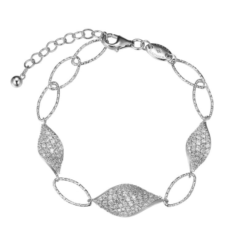Charles Garnier Sterling Silver Bracelet made with Diamond Cut Marquise Chain (8mm) and 3 CZ Twist Marquise (17x8mm and 22x11mm) Stations