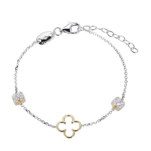 Charles Garnier Sterling Silver Bracelet made with Rolo Chain and CZ Rondelles Clover Stations Measures 6.75'' Long