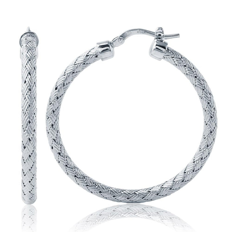 Charles Garnier Sterling Silver 3mm Mesh Earrings Round approximate 35mm Rhodium Finish