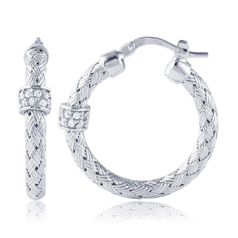 Charles Garnier Sterling Silver 3mm Mesh Earrings with CZ Round approximate 25mm Rhodium Finish