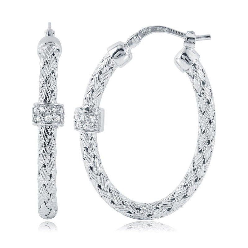 Charles Garnier Sterling Silver 3mm Mesh Earrings with CZ Oval approximate 3X22mm Rhodium Finish