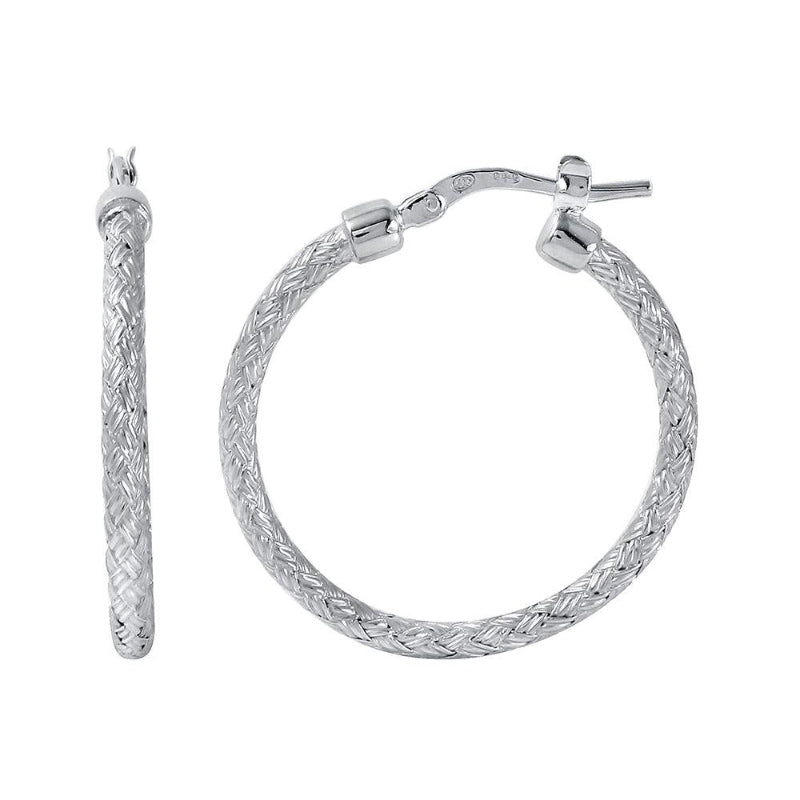 Charles Garnier Sterling Silver 2mm Mesh Earrings Round approximate 25mm Rhodium Finish