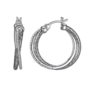 Charles Garnier Sterling Silver 2mm Mesh with CZ Hoop Earrings approximate Round 25mm Rhodium Finish