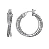 Charles Garnier Sterling Silver 2mm Mesh with CZ Hoop Earrings approximate Round 25mm Rhodium Finish