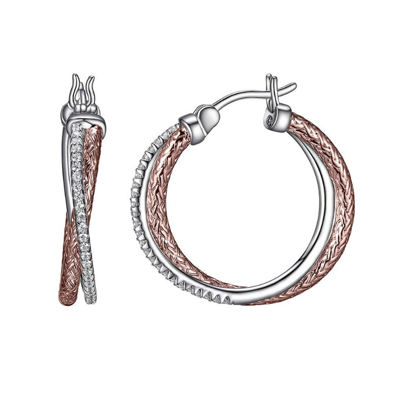 Charles Garnier Sterling Silver 2mm Mesh with CZ Hoop Earrings Round approximate 25mm 2 Tone