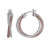 Charles Garnier Sterling Silver 2mm Mesh with CZ Hoop Earrings Round approximate 25mm 2 Tone