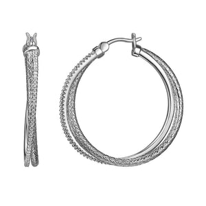 Charles Garnier Sterling Silver 2mm Mesh with CZ Hoop Earrings approximate Round 35mm Rhodium Finish