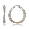 Charles Garnier Sterling Silver 2mm Mesh with CZ Hoop Earrings Round approximate 35mm 2 Tone