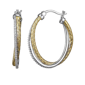 Charles Garnier Sterling Silver 2mm Mesh with CZ Hoop Earrings Oval approximate 3 x 2mm 2 Tone