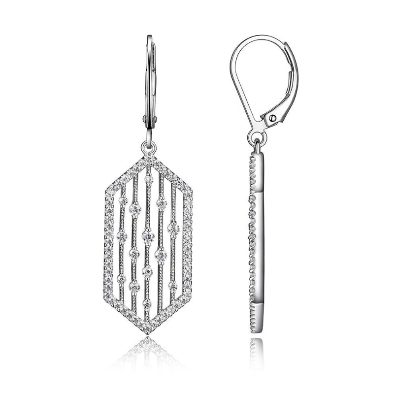 Charles Garnier Sterling Silver Earrings with CZ  Lever Back Rhodium Finish