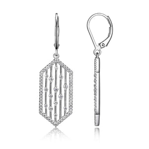 Charles Garnier Sterling Silver Earrings with CZ  Lever Back Rhodium Finish