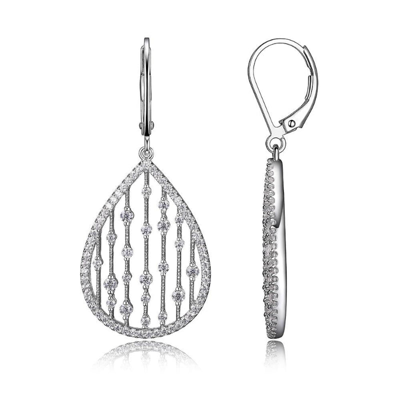 Charles Garnier Sterling Silver Earrings with CZ  Lever Back Rhodium Finish