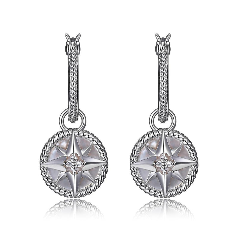 Charles Garnier Sterling Silver Earrings with Mother of Pearl and CZ Rhodium Finish