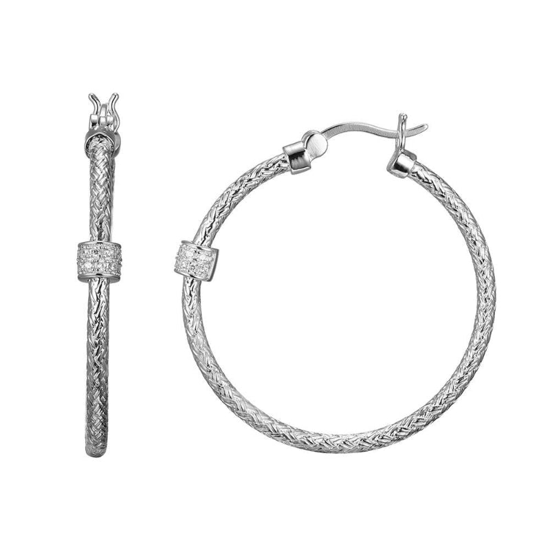 Charles Garnier Sterling Silver 2mm Mesh Earrings with CZ Round approximate 35mm Rhodium Finish