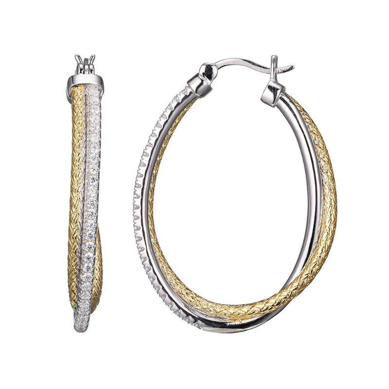 Charles Garnier Sterling Silver 2mm Mesh with CZ Hoop Earrings Oval approximate 4 x 3mm 2 Tone