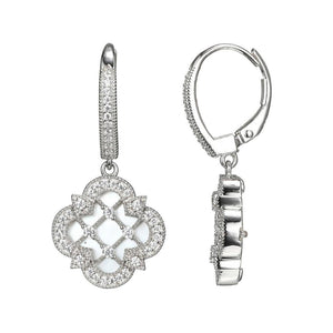 Charles Garnier Sterling Silver Earrings with Mother of Pearl and CZ  Lever Back Rhodium Finish