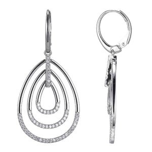 Charles Garnier Sterling Silver Dangling CZ Earrings Concentric Pear Shape Lever Back