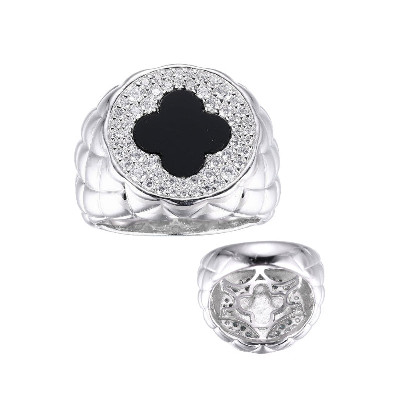 Charles Garnier Sterling Silver Ring with Black Onyx (1X1mm) and CZ Rhodium Finish Size 6